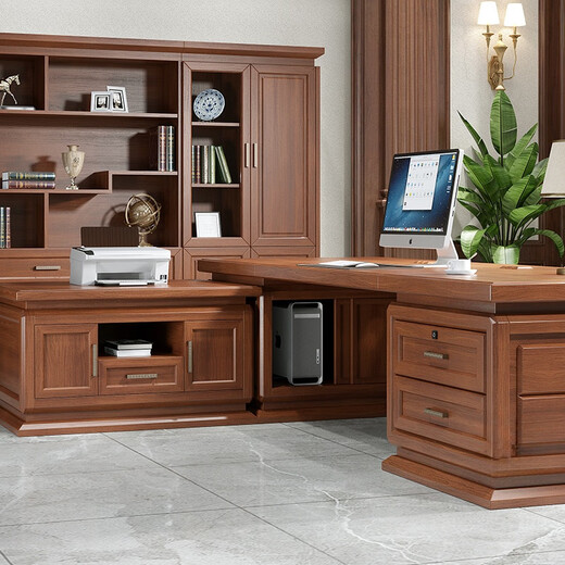 New Chinese style all solid wood desk boss desk president desk high-end executive desk simple chairman boss desk 2.0M boss desk + side cabinet North American ash wood