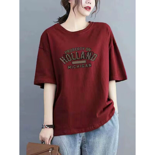 Pierre cardin 100 pure cotton short-sleeved T-shirt for women high-end versatile and fashionable daily style loose large size slimming half-sleeved top 983# navy blue [100% cotton] popular this year S [recommended 80-100Jin [Jin equals 0.5 kg]]