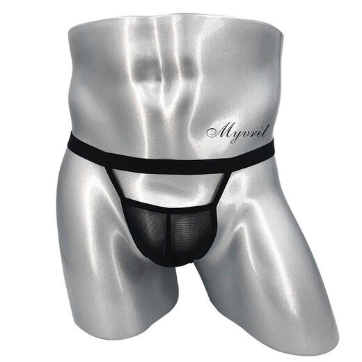 Slutty men's double thong M tight sexy personalized breathable transparent butt-lifting mesh men's underwear, a pair of black 90160Jin Jin equal to 0.5 kg, inner wear