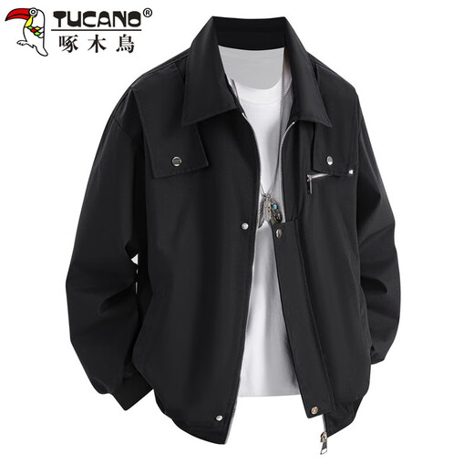 Woodpecker (TUCANO) Jacket Men's Jacket Men's Autumn and Winter Outdoor Lapel American Retro Loose Trendy Workwear Men's Black XL