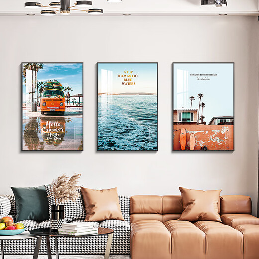 Sanqihu Wohnzimmer Dekoration Malerei Moderne minimalistische nordische Stil Ins Landschaft Wandmalerei Sofa Hintergrund Wandhänge Malerei Drei 13582/13589/13581 Eleganter Goldrahmen 60*80 Öl Canvas Bild