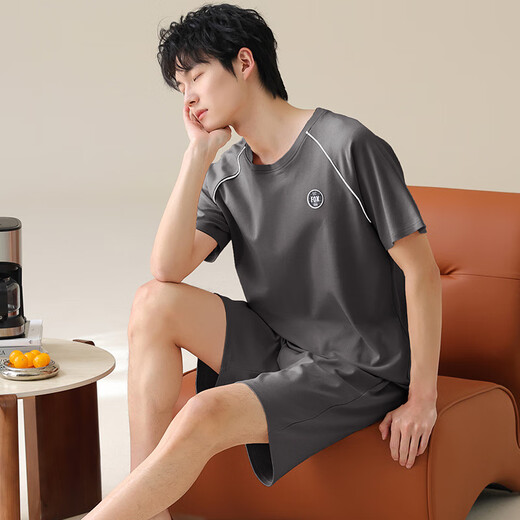 七匹狼（SEPTWOLVES）2025新款男士睡衣夏季纯棉薄款短袖休闲加大码家居服套装可外穿男 13603 L (100-120斤)