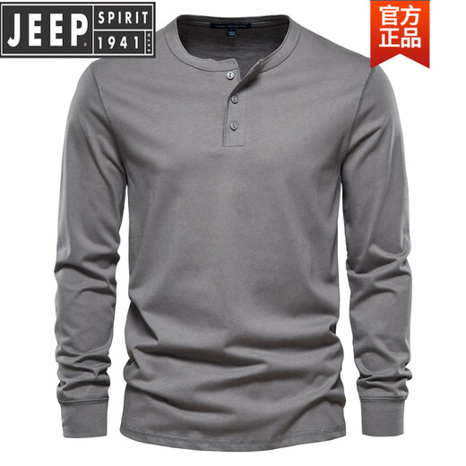 JEEP long-sleeved T-shirt men's pure cotton heavyweight army green henley shirt American spring and autumn round neck new product royal blue 2XL (weight 175-190Jin Jin equals 0.5 kg)