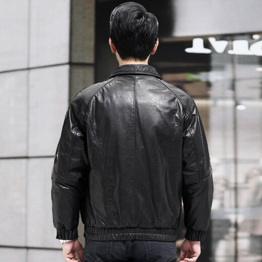 Babaolang Öl Wachs Cowhide Leder echtes Lederjacke Herrenleder Kurzanlagen lässige Lose Schulter Neue Lederjacke dünne schwarze 2xl (180)
