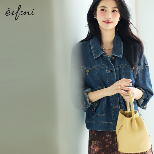 Evely Cotton Denim Jacke neueste Show Style Mode Mode Kurzjacke Frauen vielseitig 2025 Herbst Neue Dunkelblau L.