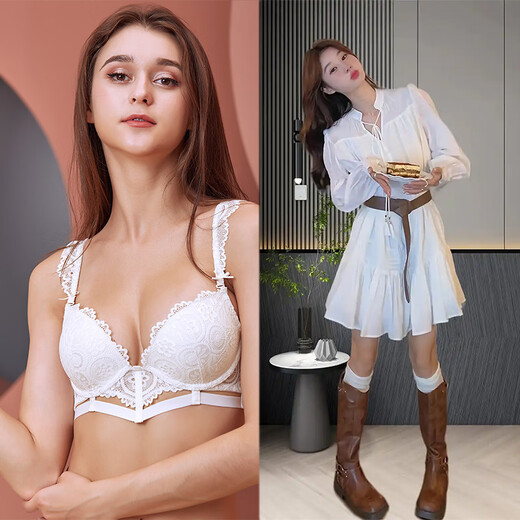 Victoria French bra set, thin top and thick bottom, push-up anti-sagging underwear, native red four-color embroidered underwear, women's bra, brown 75B/34