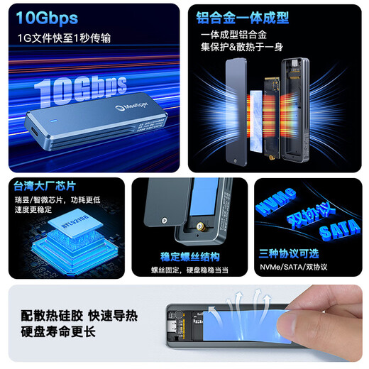
Mihu M.2 solid-state box NVMeSATA protocol integrated aluminum alloy CNC non-aluminum extrusion SN9922 SATA protocol 6Gbps* all-aluminum body