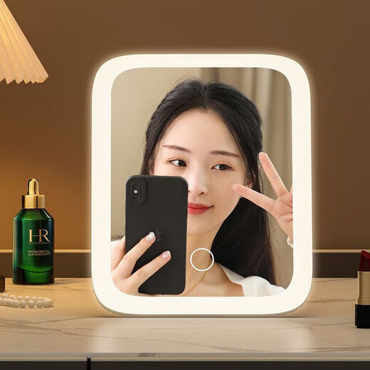 Beauty mirror led makeup mirror with light fill-in dormitory desktop desktop dressing mirror female folding student portable mirror three-color light adjustable long battery life CK33 white luxury model CK33 5K three-color light stepless dimming