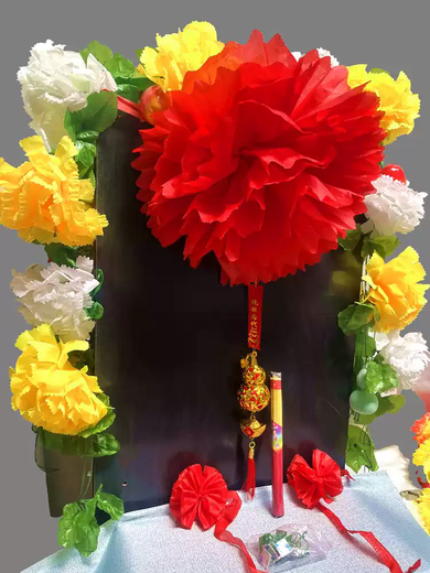 Qingming Festival tombstone big red flower sacrifice tomb sweeping flower hand tied red flower ball cemetery stone lion flower red silk cloth flower 40 cm big red flower 5 layers