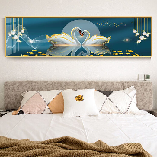 美安家居卧室床头装饰画轻奢感主卧挂画背景墙面壁画房间天鹅2024新款 ws1047相濡以沫 50*200cm豪华尺寸2米以上床或客