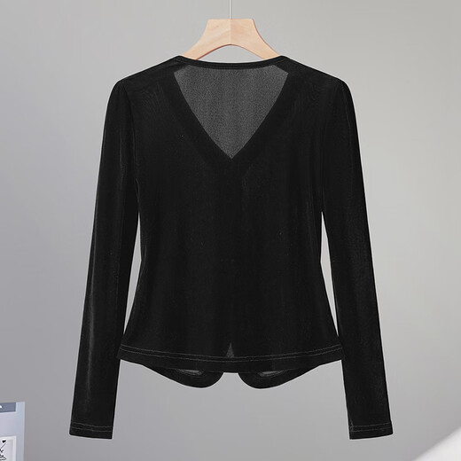 She pool V-neck single-breasted velvet shirt women's 2025 autumn new retro elegant long-sleeved shirt