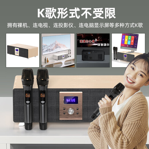 Patriot S116 Bluetooth audio echo wall TV speaker wireless home KTV theater karaoke audio set all-in-one machine with dual microphones jade white wood grain color