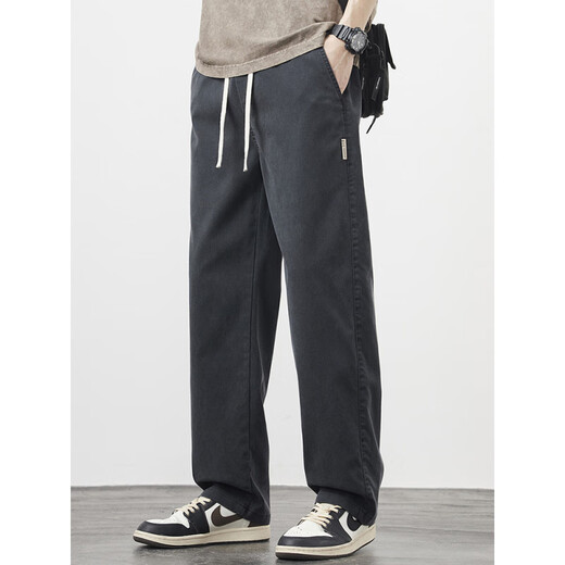 LEE KIDS new mulberry silk casual pants men's spring and summer straight trousers Lycel's cool and breathable high street trendy men's wide-leg pants 9901 black S (80Jin[Jin equals 0.5 kg])