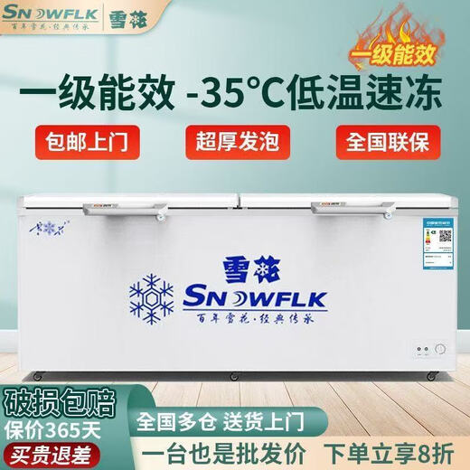 Schneeflocken-Gefrierschrank, Einzeltemperatur-Gefrierschrank, gewerblicher Haushaltskühlschrank mit großer Kapazität, Stufe 1, 1048-Digitalanzeige-Upgrade, Einzeltemperatur-Doppeltür-Gefrierschrank