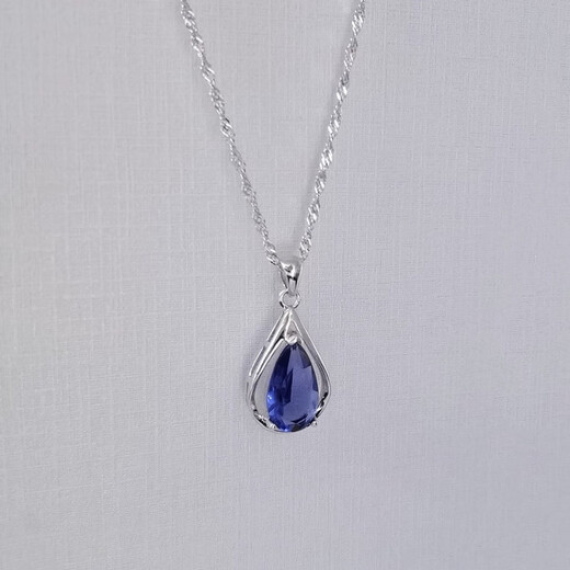 Fat Donglai purchases the same tanzanite pendant, retro style 925946 sterling silver drop-shaped necklace with blue zircon, single pendant