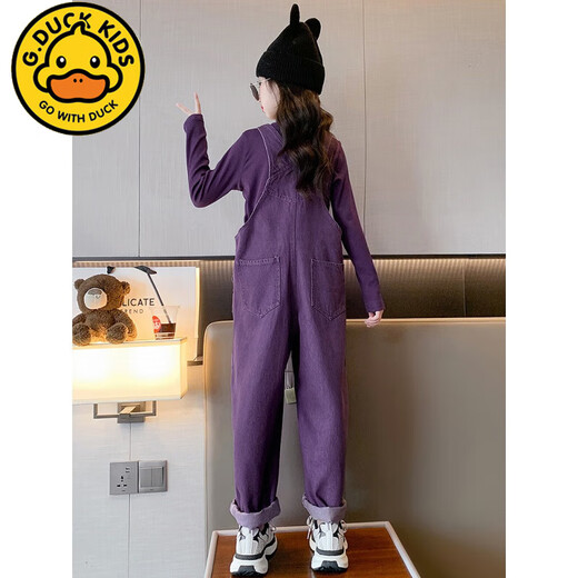 
G.DUCKKIDS Girls Overalls Set 2024 New Dopamine Children's Clothing Girls Big Children's Purple Fashionable Long Sleeve Pants Two-piece Set Set 160cm