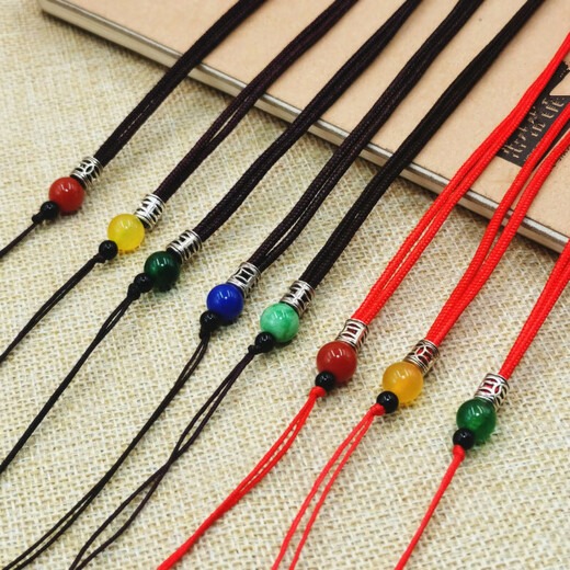 Braided jewelry beeswax braided red top beads pendant rope pendant agate loose beads sweater chain accessories wholesale 6 oil green beads coffee rope