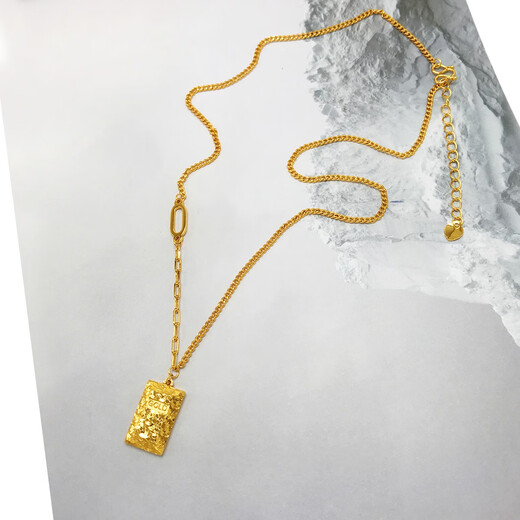 OIDSG Old Phoenix 999 Vietnam Sand Gold Necklace Female Internet Celebrity Shattered Ice Small Gold Brick Clavicle Chain Gold-plated Flashing Dragon Scale Small Gold Brick Crushed Ice Necklace About 40cm+5cm Extended