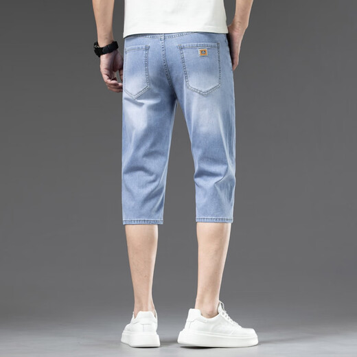 
Lilang Tiansi denim shorts men's summer wear 2025 new men's seven-and-a-half-part five-point ice silk thin breeches 753 ice silk blue [ice silk] 28