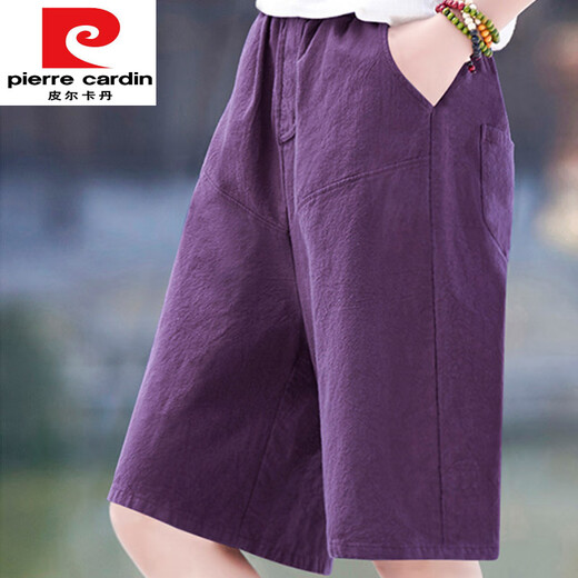 皮尔卡丹（pierre cardin）棉麻短裤女装夏新款高腰显瘦五分阔腿裤百搭休闲 深灰色-松紧腰-七分裤-829款 S 建议95内斤