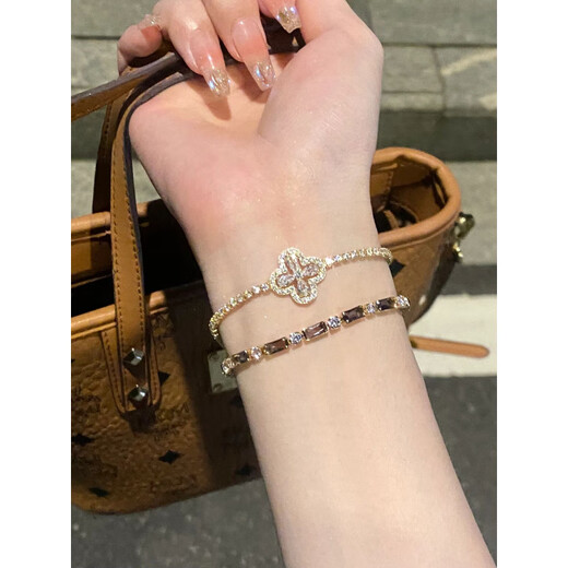 QUAMER super flash lucky four-leaf clover zircon bracelet women's light luxury flower ins stacking bracelet small four-leaf flower bracelet