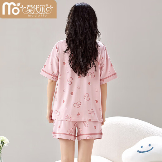 莫代尔夏季女士短袖睡衣套装自带胸垫一体大码薄款夏韩版家居服可外穿 GXT1047 M (建议75-95斤)