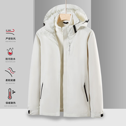 JEEP SPIRIT Jeep Outdoor Three-in-One Jacket Men's Removable Liner Jacket Windproof Spring Season Mountaineering Suit Men's - Black Three-in-One 2XL