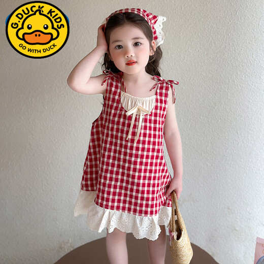 G. DUCKKIDS女童连衣裙儿童装夏装2025款夏季女孩宝宝公主裙夏款洋气背心裙子 粉色 【拍下++头巾】 90 cm