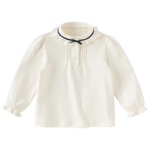 DAVE&BELLA spring new style girls' long-sleeved shirts, baby girl's shirts, children's cotton tops, casual children's clothes, pearl white, in stock, 90 cm (recommended height 80-90cm)
