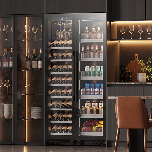 BAIKAILUN double-door thermostatic wine cabinet with double-door door ultra-thin and can be embedded in the air-cooled frost-free thermostatic wine cabinet office home tea beverage liquor wine fruit preservation refrigerated display cabinet 2 meters dual temperature red wine with 274 bottles thin section