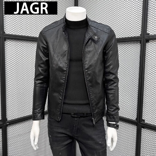 JAGR trendy brand leather jacket men's new spring, autumn and winter trendy slim casual men's trendy high-end leather jacket black M
