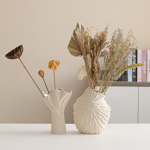 Mudingding modern minimalist style plain-burnt frosted white ceramic art vase Nordic flower ornaments high-end gift
