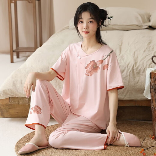 Nuevos pijamas de estilo chino para mujeres en verano, pantalones de manga corta de la madre, de moda y de moda, pueden usar pijamas y traje de ropa para el hogar G9905 [pantalones de manga corta M 7595