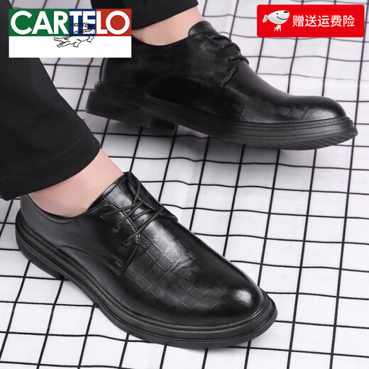 Cartelo Leather Chaussures de style coréen homme Men Business Automne décontracté en cuir authentique en cuir respirable britannique à l'épreuve intérieure en améliorant les chaussures de mariée en améliorant les chaussures de marié noir 9928 40