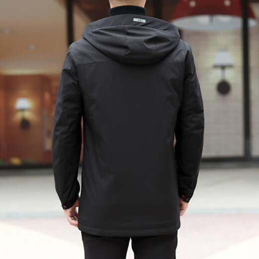 Ветровка BABOCHEN, мужская повседневная куртка средней длины с капюшоном, весна-осень 2025, новая хлопковая куртка, весеннее верхнее пальто, модное черное хлопковое стильное пальто L