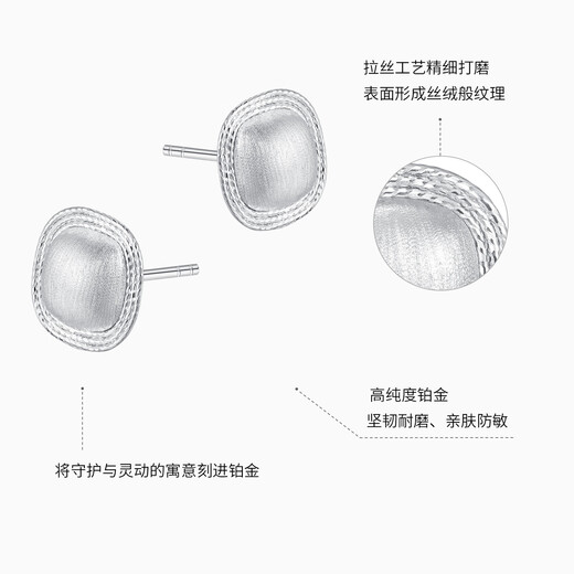 Chao Acer Bo Ya Fangyuan platinum earrings for women PT950 earrings brushed geometry as a gift for your girlfriend, priced at 290 yuan, 2.2g, one pair (free silicone ear plugs)