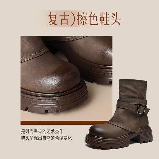 ZHR thick-soled short boots for women 2025 new winter retro pile boots Northeast plus velvet thickened Martin boots foreign style small short boots