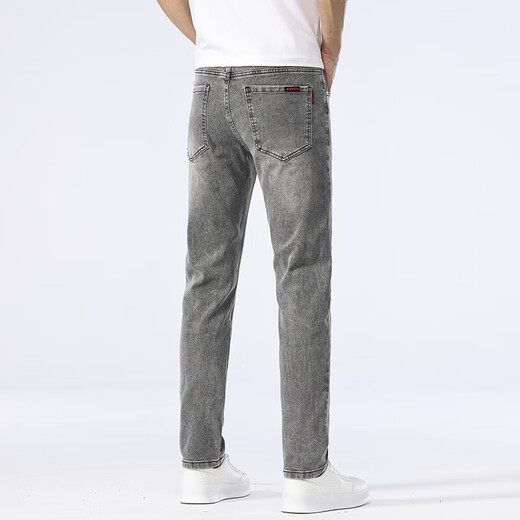 New Balance High-end Jeans Men's Summer Thin Slim Elastic Straight-Legging Pants Middle-aged Men's All-match Washed Pants 1048 Black 28