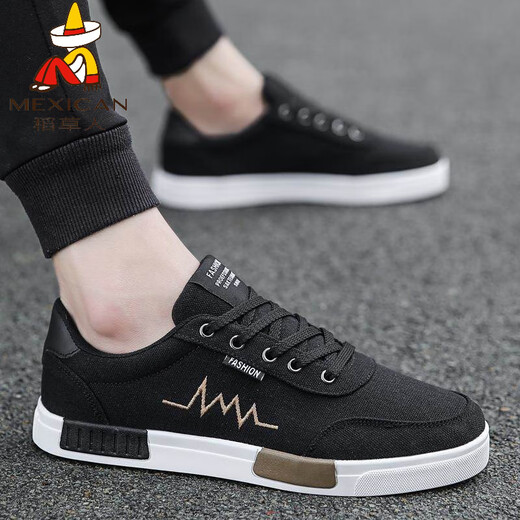 Scarecrow (mexikanisch) 2025 Sommer neue Leinwandschuhe Männer koreanische Stil Trendy Herrenbrettschuhe Schüler Vielseitige Stoffschuhe atmungsbezurbbare trendige Schuhe Herrenschuhe 6636 Schwarz und Weiß 41