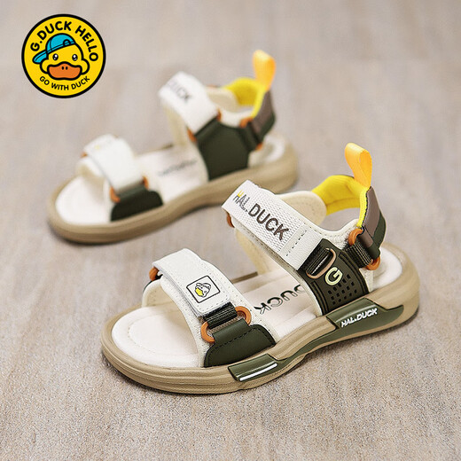 G.Duck Hallo kleine gelbe Ente Kinderschuhe Kindersandalen Sommer 2025 Neues Soft Sohle Kinder offener Baby Boy Beach Schuhe Trend 6212 Schwarz und Weiß 27 Size Inner Länge 17,2 cm