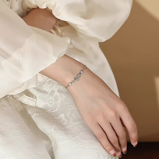 Handi Wisteria Flower Sterling Silver Girls Bracelet Women's Bracelet Bracelet Birthday Chinese Valentine's Day Gift for Girlfriend and Wife Free Engraving Wisteria Flower Smile Bracelet