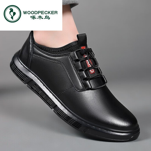 Woodpecker Herren 2025 Neue weiche Lederschuhe Geschäfte Casual Herren Lederschuhe mit einem Fuß Herrengeschäft Lederschuhe TY-882-Black 39