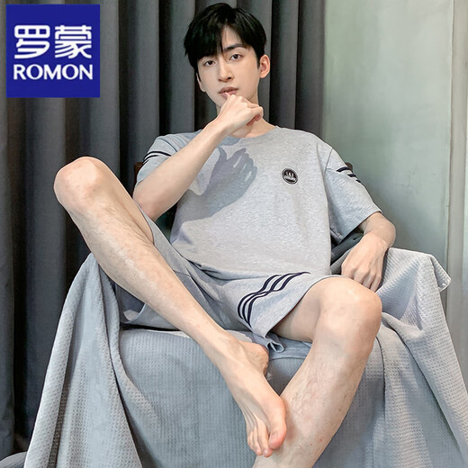 罗蒙（ROMON）睡衣套装男夏季新款短袖短裤青少年初中学生男款大码家居服两件套 HDE9928 L