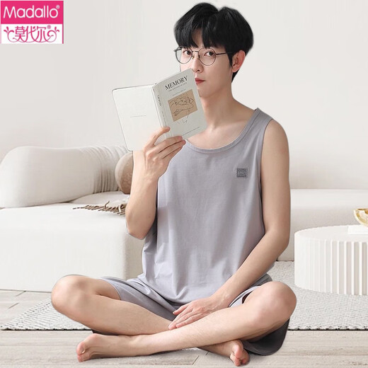 Modal Men's Pyjamas Vest modal mince sans manches adolescentes Summer Plus taille Jin [Jin est égal à 0,5 kg] Suit à domicile en deux pièces 12027 [ensemble masculin] L [suggéré 100-140 Jin [Jin est égal à 0,5 kg]]]