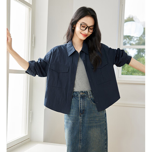 Vanciman French Casual Longärmed Hemd für Frauen im Herbst Neue schlanke Nischen-Schulter-Temperamenthemd Marine Blue L.