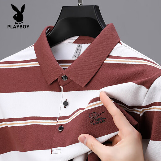 Playboy (Playboy) High-End-Sommer im mittleren Alter für Männer Polo Shirt Casual Daddy Outfit gestreiftes Business Ice Seide Atmungsfreie losen Revers 6636-Blue L L.
