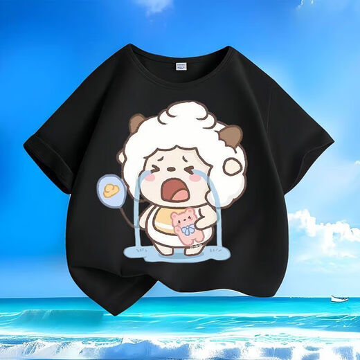 
Crying Lazy Sheep Summer New Printed Short Sleeve T-shirt for Men and Women Small and Medium Children's Short Sleeve T-shirts Pure Cotton Round Neck Casual Trend-SL Green-KX698 Lazy 150 [Suggested height 140-150 cm]