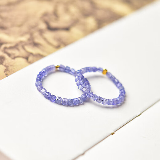 Companion blessing tanzanite ring for women, light luxury niche crystal small sugar cube ring for men, self-discipline couple ring, index finger tail ring, bead diameter is about 2mm - ring ring is about 10#
