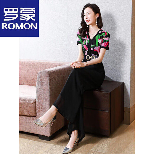 罗蒙（ROMON）长款连体裤女夏2025年新款小香风气质名媛一体式连衣裤 花色【不鎹腰带】 S 100斤内