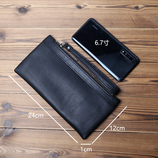 
ANYSMIC luxury brand bag men's bag men's handbag genuine leather casual zipper mobile phone bag large capacity clutch wallet black